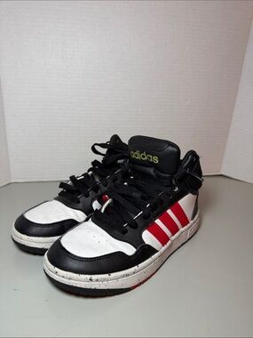 Adidas Hoops 3.0 Mid Kids Basketball Shoes Size 2 Black Red White